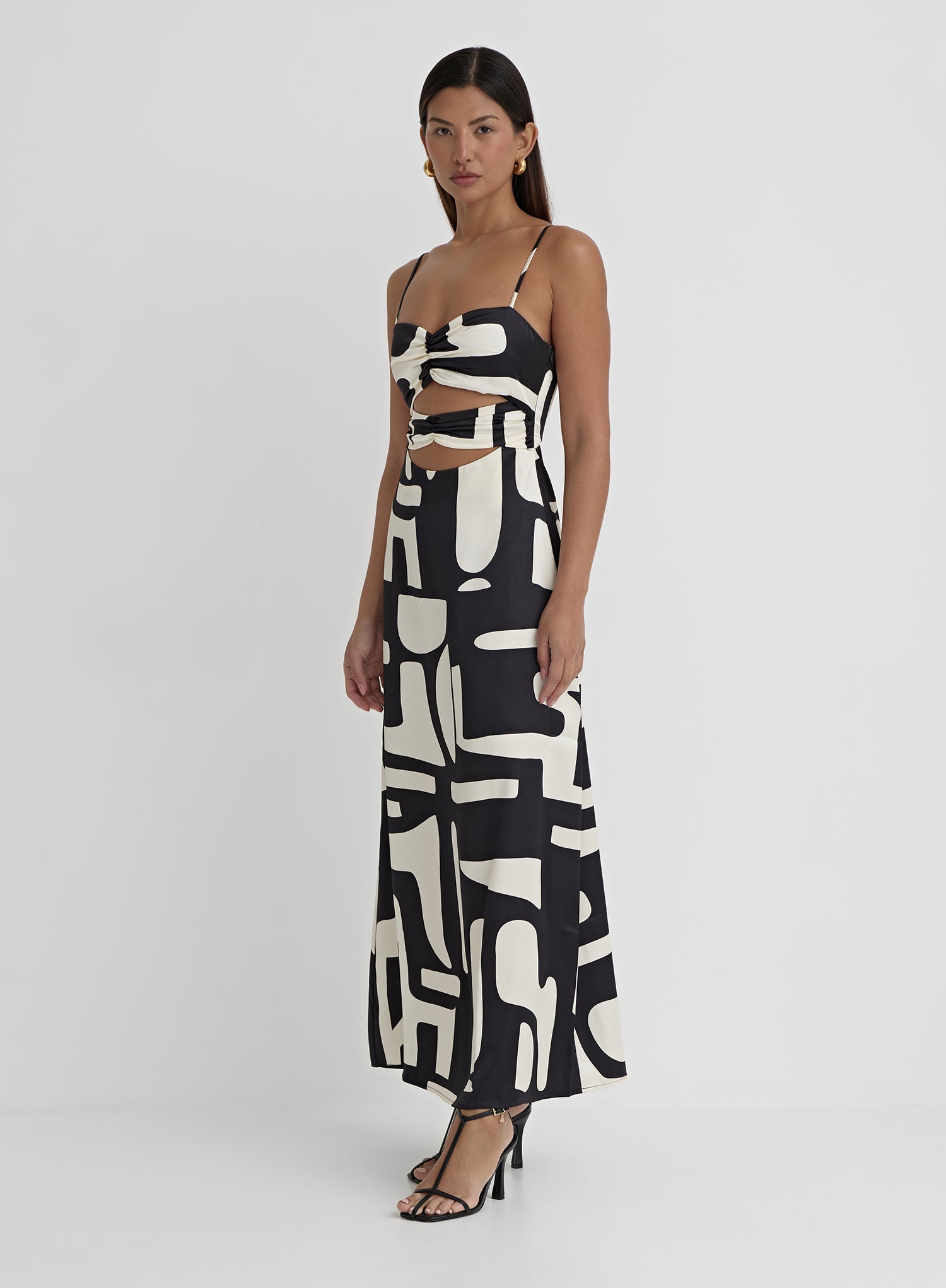 Abstract Print Satin Cut Out Detail Dress